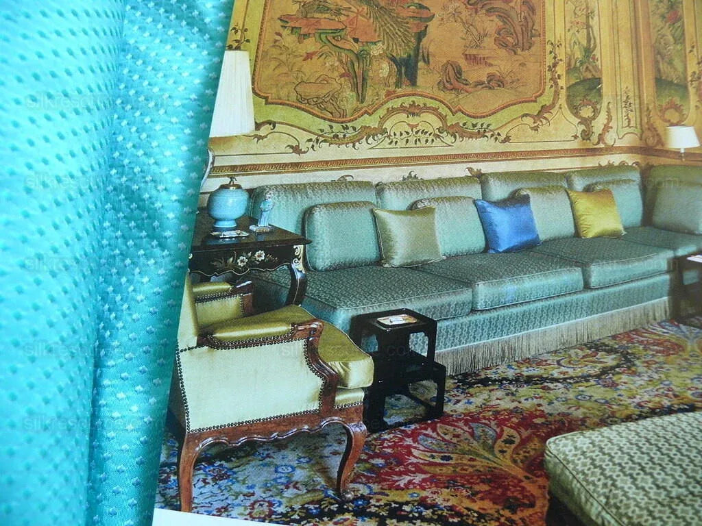 Clarence House Vega Silk Textured Swiss Dot Sea Green Turquoise Sapphire Blue MSRP USD 352/Y