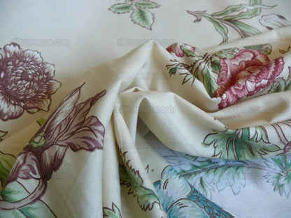 Clarence House English Spring Rose Tulip Pink Blue Green on Tan Botanical Printed Cotton Chintz BY Yard