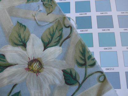 By Yard Ralph Lauren Climbing Clematis Flower On Wooden Lattice Blue Pink Printed Cotton Chintz