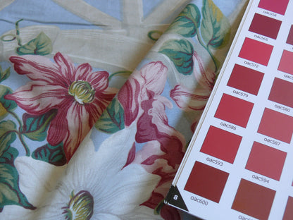 By Yard Ralph Lauren Climbing Clematis Flower On Wooden Lattice Blue Pink Printed Cotton Chintz