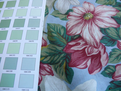 By Yard Ralph Lauren Climbing Clematis Flower On Wooden Lattice Blue Pink Printed Cotton Chintz
