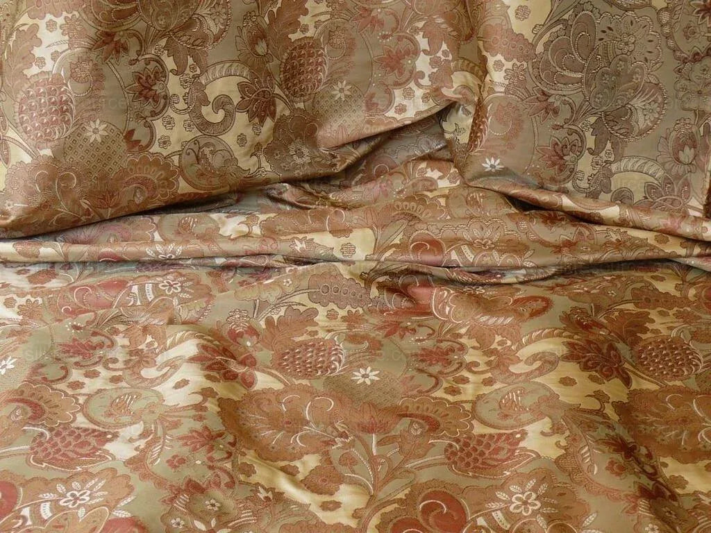 Bty Feathery Lace Paisley 100% Silk Lampas "474tuscana" Gold Bn