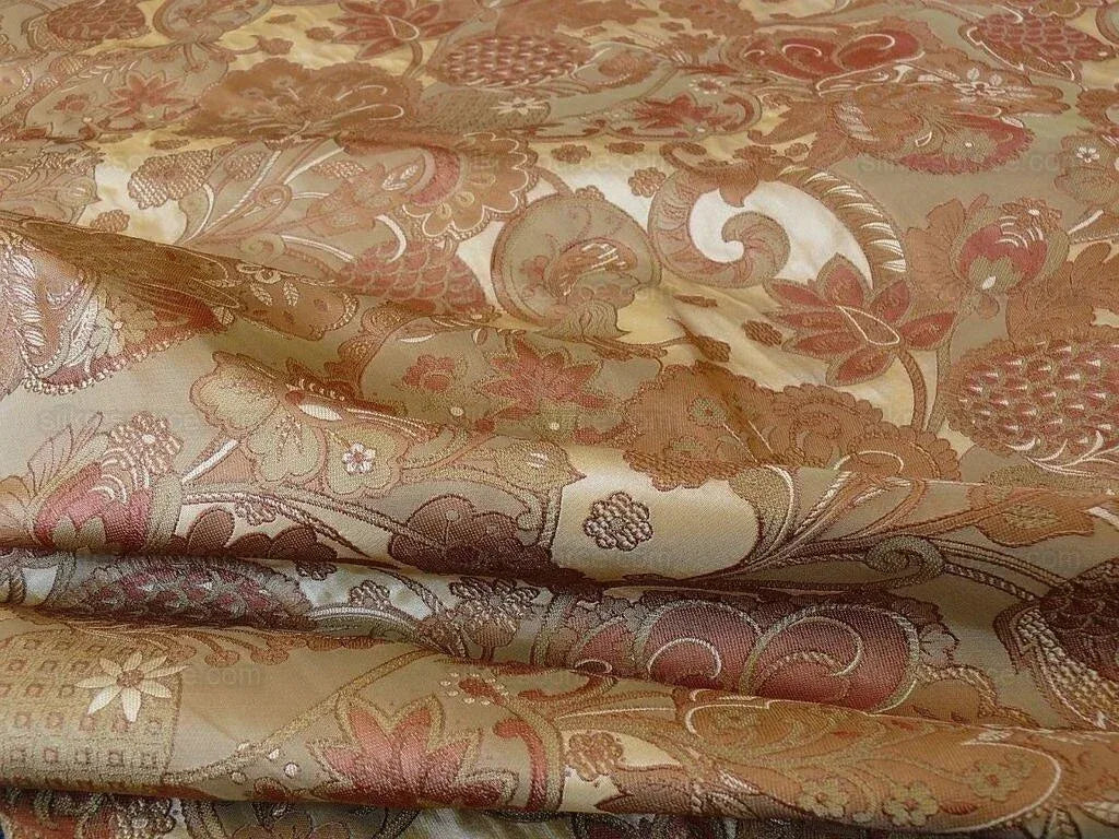 Bty Feathery Lace Paisley 100% Silk Lampas "474tuscana" Gold Bn