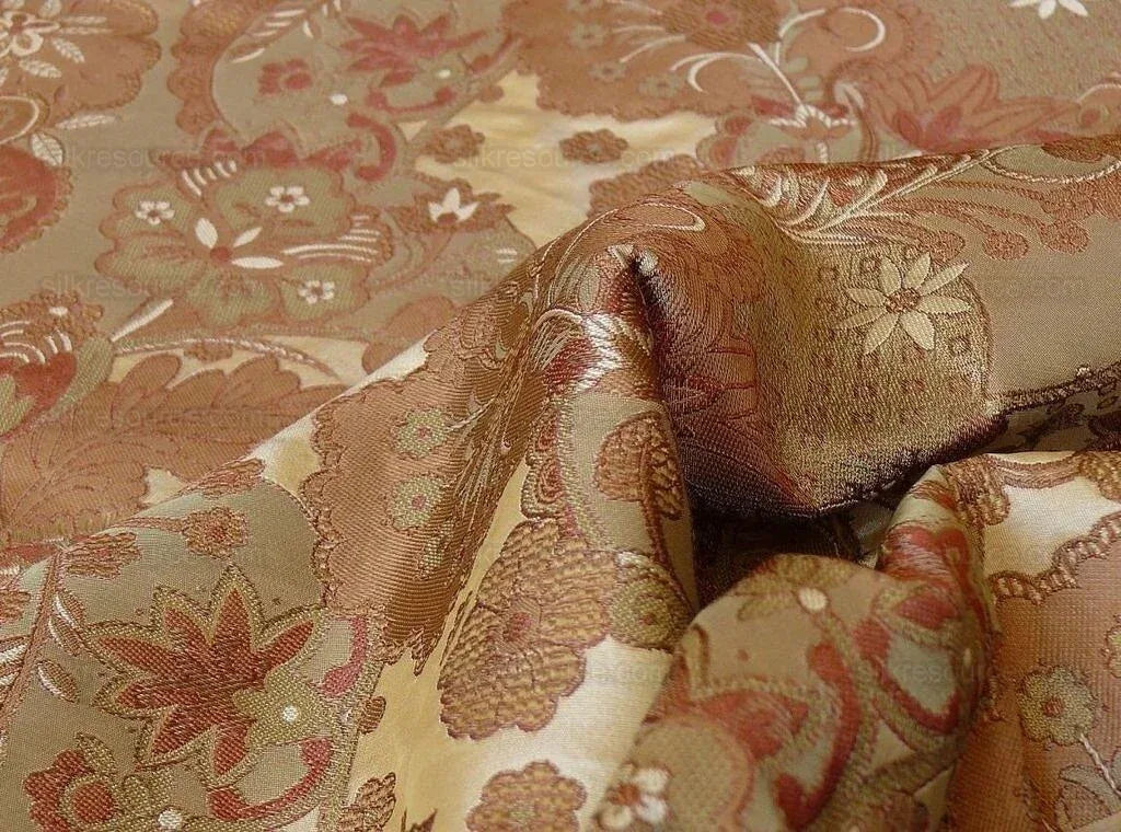 Bty Feathery Lace Paisley 100% Silk Lampas "474tuscana" Gold Bn