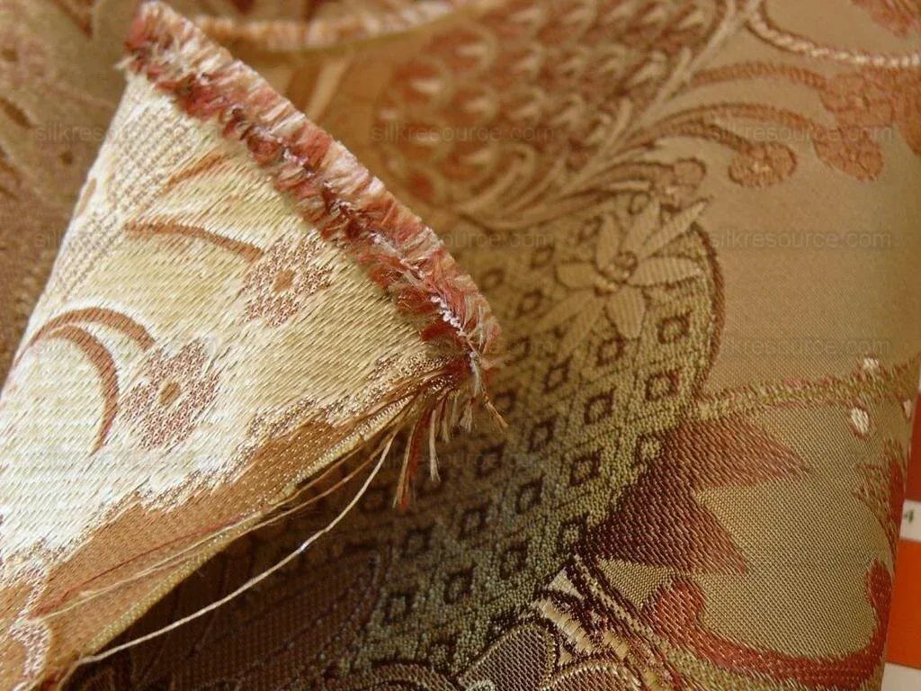 Bty Feathery Lace Paisley 100% Silk Lampas "474tuscana" Gold Bn