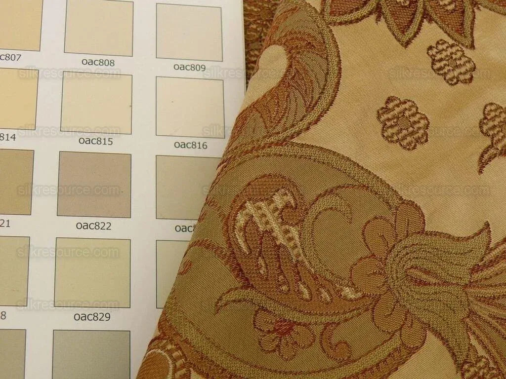 Bty Feathery Lace Paisley 100% Silk Lampas "474tuscana" Gold Bn