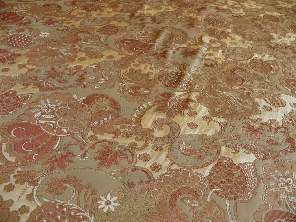 Bty Feathery Lace Paisley 100% Silk Lampas "474tuscana" Gold Bn