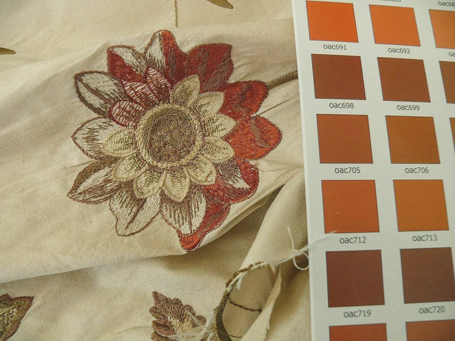 Schumacher Silk Embroidery Lotus Passion Flower Crimson Red Cream White Bty