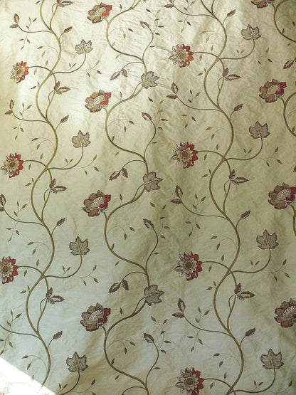 Schumacher Silk Embroidery Lotus Passion Flower Crimson Red Cream White Bty