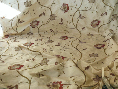 Schumacher Silk Embroidery Lotus Passion Flower Crimson Red Cream White Bty