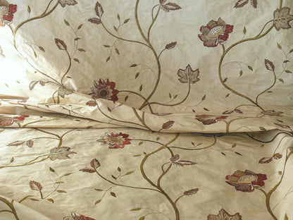 Schumacher Silk Embroidery Lotus Passion Flower Crimson Red Cream White Bty