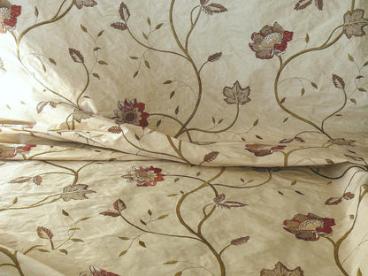 Schumacher Silk Embroidery Lotus Passion Flower Crimson Red Cream White Bty