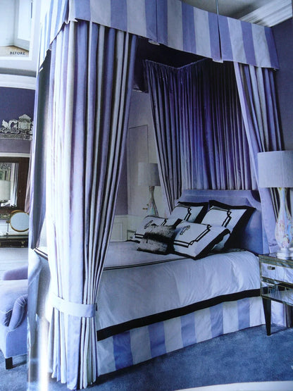 Scalamandre "domenico Stripe" 100% Silk Taffeta Blue Beige Taupe Cream Bty