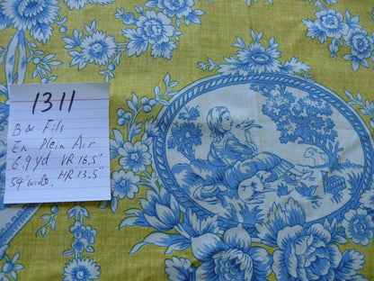 Brunschwig and Fils En Plein Air French Country Print Blue Birds Animals Yellow Bty