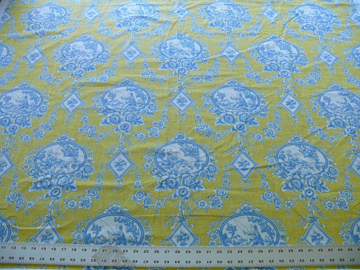 Brunschwig and Fils En Plein Air French Country Print Blue Birds Animals Yellow Bty