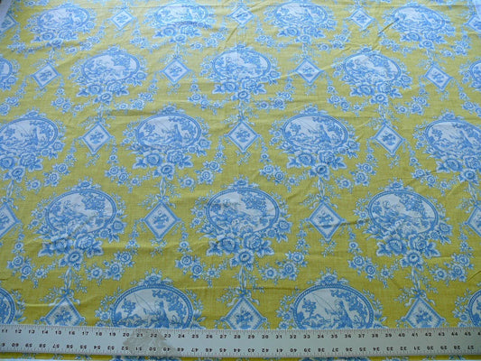 Brunschwig and Fils En Plein Air French Country Print Blue Birds Animals Yellow Bty