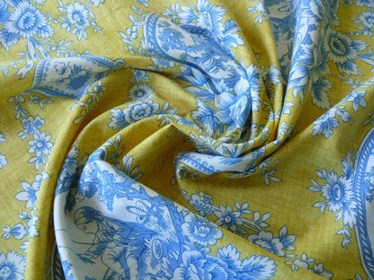 Brunschwig and Fils En Plein Air French Country Print Blue Birds Animals Yellow Bty