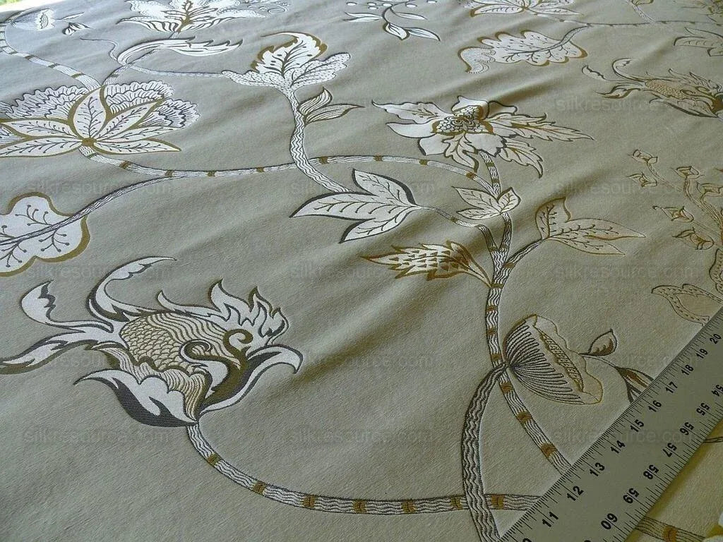 By Yard Designer Silk &amp; Linen Grande Spectacular Blue White Gold Tree MSRP USD 300+/Y
