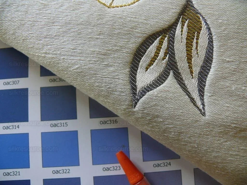 By Yard Designer Silk &amp; Linen Grande Spectacular Blue White Gold Tree MSRP USD 300+/Y