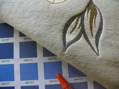 By Yard Designer Silk &amp; Linen Grande Spectacular Blue White Gold Tree MSRP USD 300+/Y