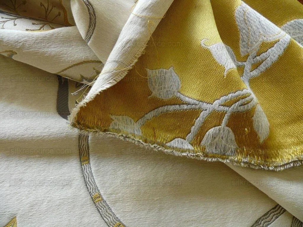 By Yard Designer Silk &amp; Linen Grande Spectacular Blue White Gold Tree MSRP USD 300+/Y