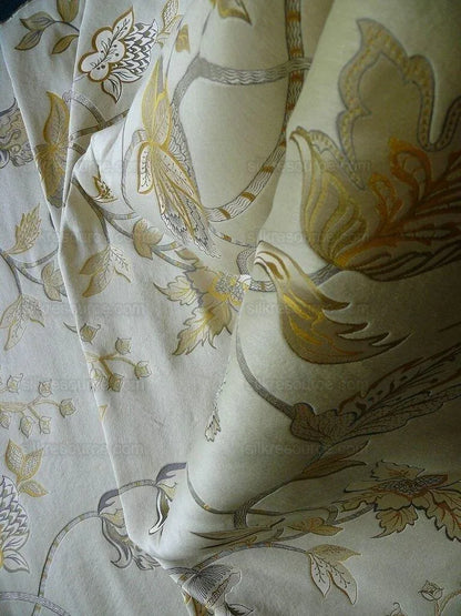 By Yard Designer Silk &amp; Linen Grande Spectacular Blue White Gold Tree MSRP USD 300+/Y