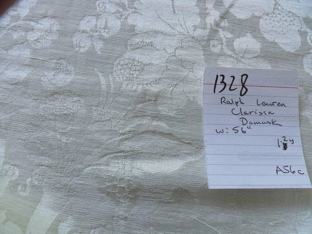 By Yard Ralph Lauren Clarissa Silk+linen Damask Pearl Snow White Mspr$311/y #1328