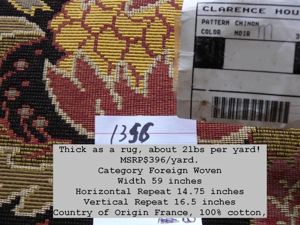 Clarence House Chinon Tapestry Pom & Lotus Acanthus Flora Noir MSRP USD 396/Y
