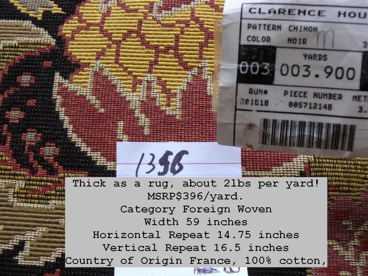 Clarence House Chinon Tapestry Pom &amp; Lotus Acanthus Flora Noir MSRP USD 396/Y