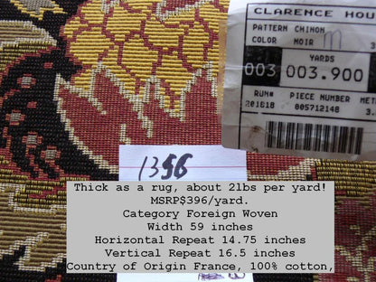 Clarence House Chinon Tapestry Pom &amp; Lotus Acanthus Flora Noir MSRP USD 396/Y