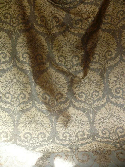 by yard 100% Silk Damask Large Stone Paisley Caspian Grey Blue Mid Century   #1379b