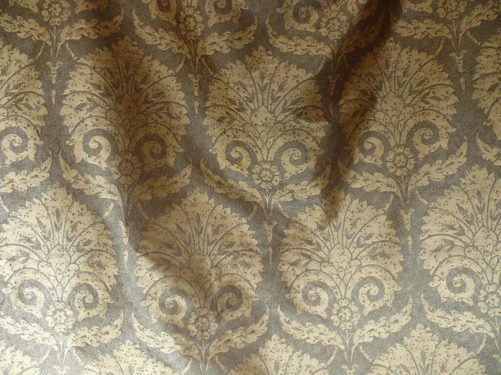 by yard 100% Silk Damask Large Stone Paisley Caspian Grey Blue Mid Century   #1379b