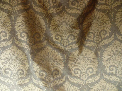 by yard 100% Silk Damask Large Stone Paisley Caspian Grey Blue Mid Century   #1379b