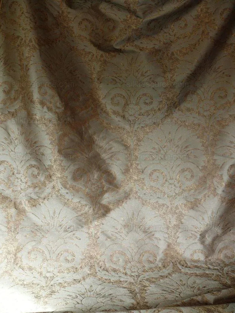 by yard 100% Silk Damask Large Stone Paisley Caspian Grey Blue Mid Century   #1379b