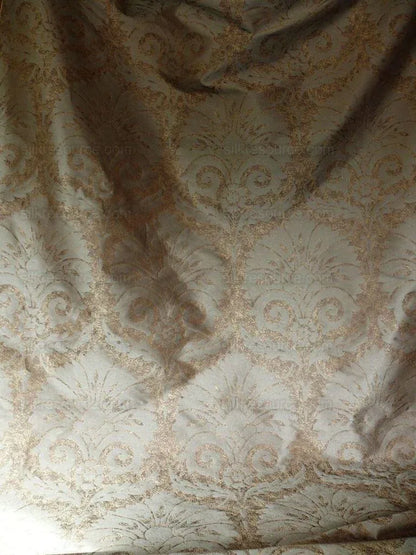 by yard 100% Silk Damask Large Stone Paisley Caspian Grey Blue Mid Century   #1379b