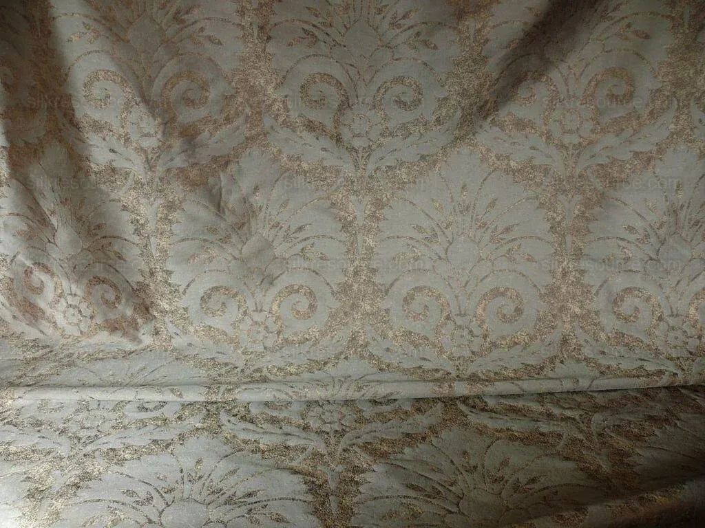 by yard 100% Silk Damask Large Stone Paisley Caspian Grey Blue Mid Century   #1379b
