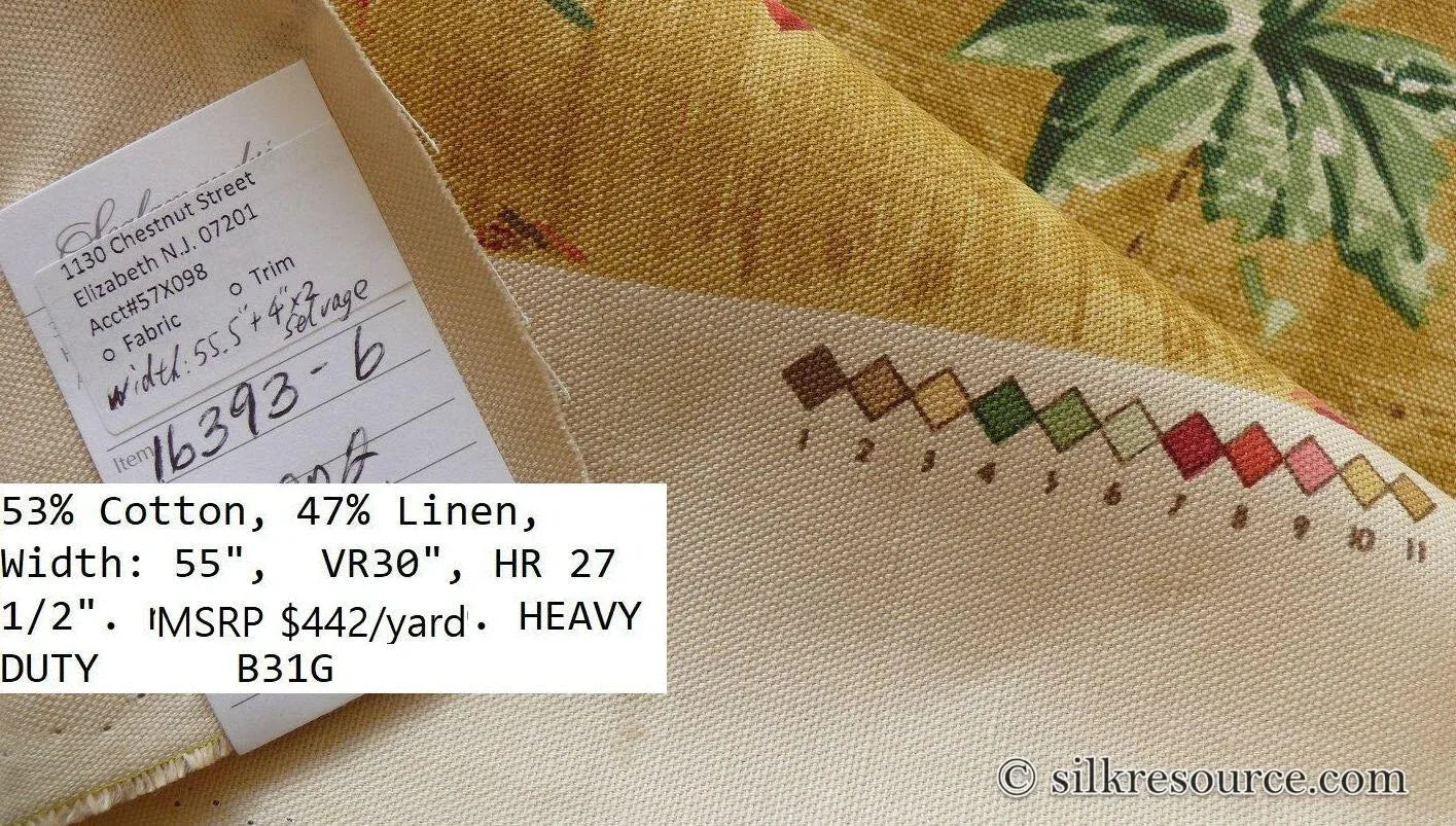 By Yard Scalamandre Dunraven Bird Of Paradise Hand Print Union Cloth Gold Mustard Pink Red Green MSRP USD 442/Y