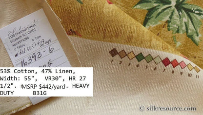 By Yard Scalamandre Dunraven Bird Of Paradise Hand Print Union Cloth Gold Mustard Pink Red Green MSRP USD 442/Y