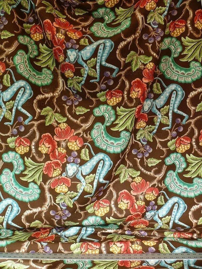 By Yard Clarence House Olana Monkey Tropical Print Linen Brown #1384