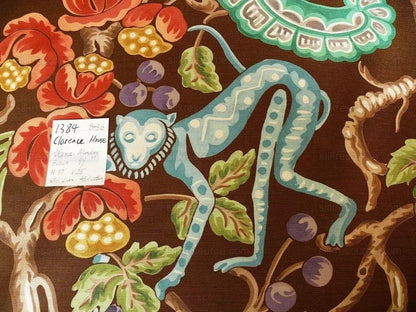 By Yard Clarence House Olana Monkey Tropical Print Linen Brown #1384
