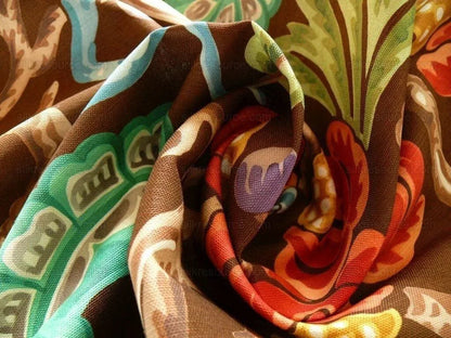 By Yard Clarence House Olana Monkey Tropical Print Linen Brown #1384