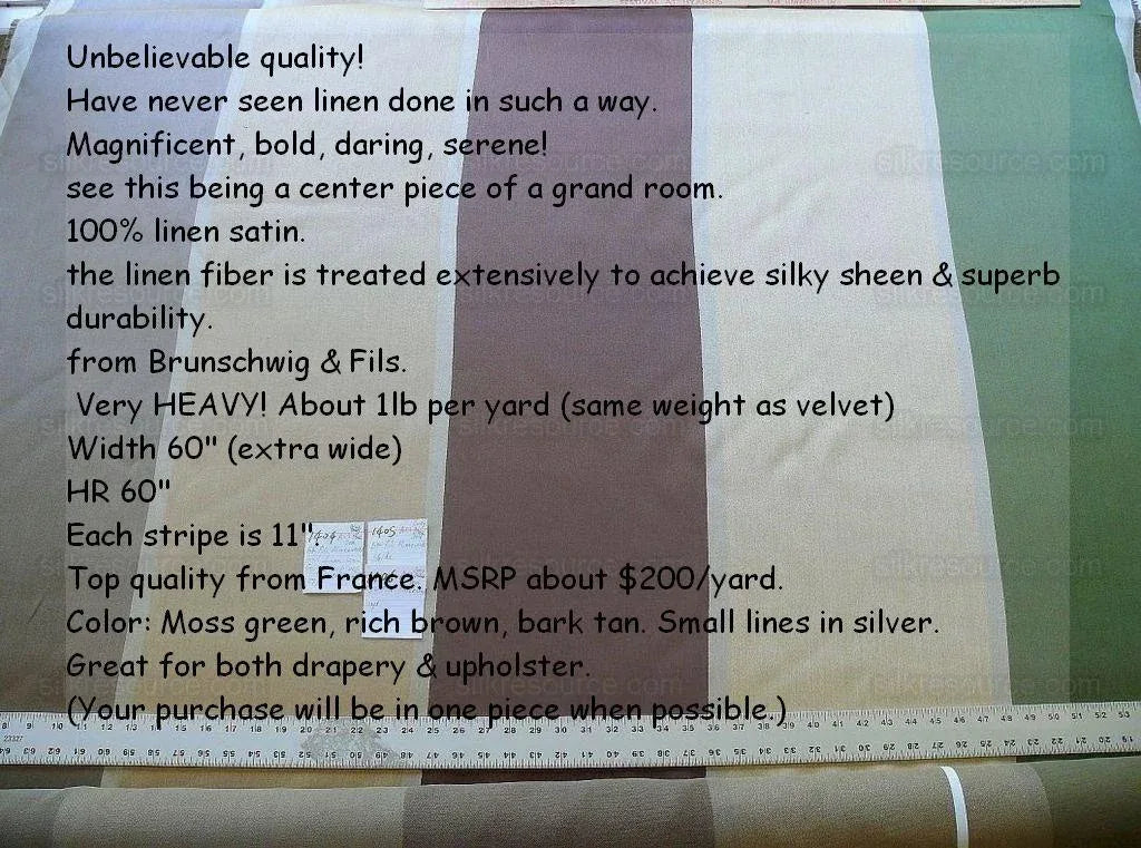 Brunschwig & Fils Monteverde 100% Linen Satin Grandure! Moss Bark Silver #1404