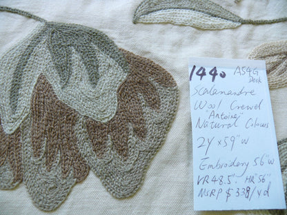 Scalamandre Antoine Natural and White Wool Crewel on Cotton Embroidery 1Y++ MSRP USD 338/Y