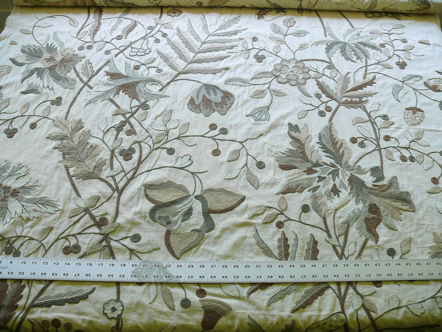 Scalamandre Antoine Natural and White Wool Crewel on Cotton Embroidery 1Y++ MSRP USD 338/Y