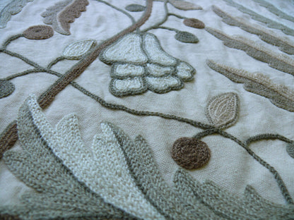 Scalamandre Antoine Natural and White Wool Crewel on Cotton Embroidery 1Y++ MSRP USD 338/Y