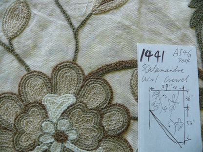 Scalamandre Antoine Natural and White Wool Crewel on Cotton Embroidery 1Y++ MSRP USD 338/Y