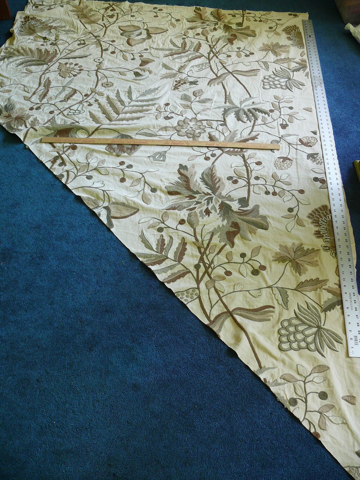 Scalamandre Antoine Natural and White Wool Crewel on Cotton Embroidery 1Y++ MSRP USD 338/Y