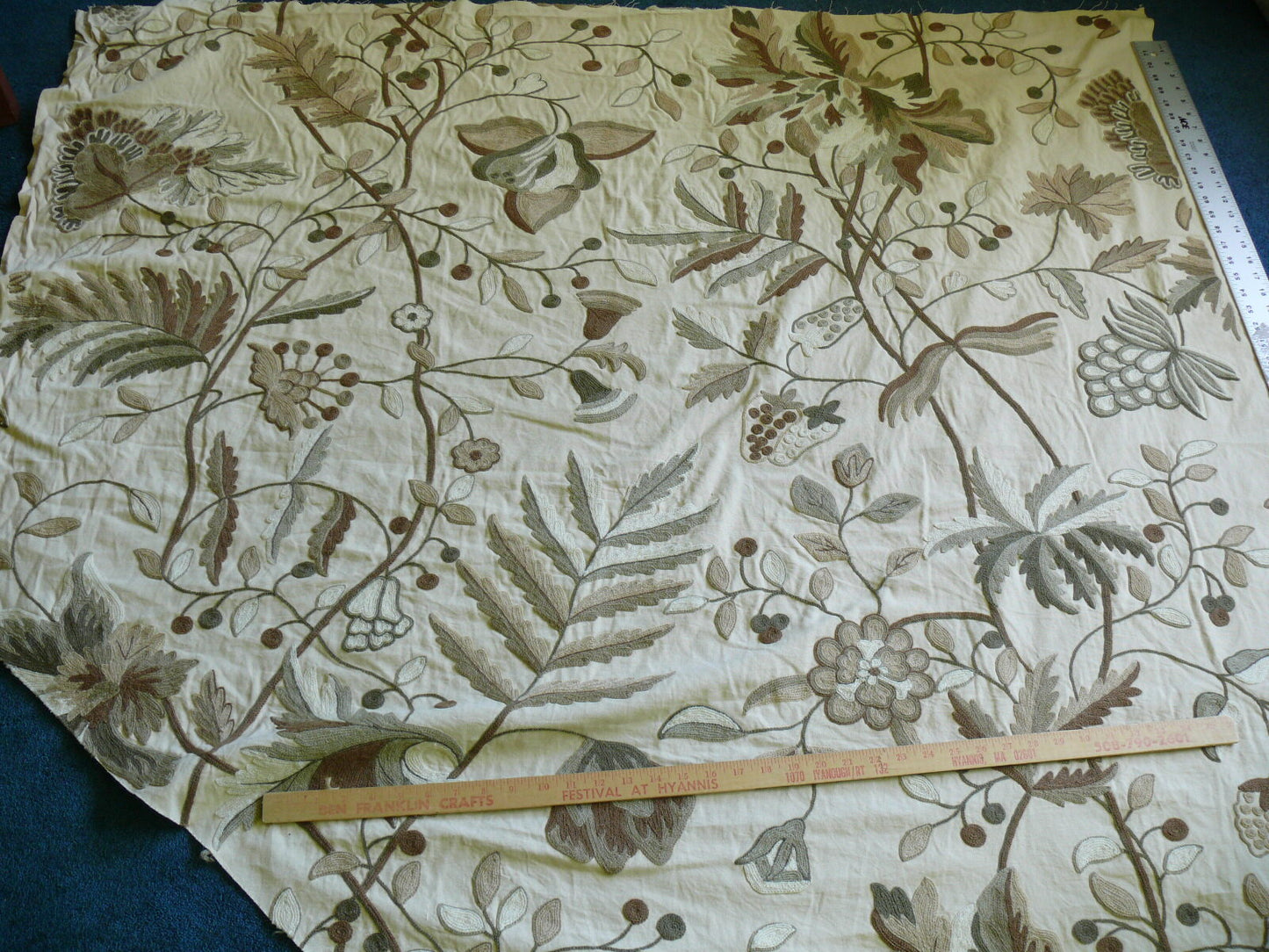 Scalamandre Antoine Natural and White Wool Crewel on Cotton Embroidery 1Y++ MSRP USD 338/Y