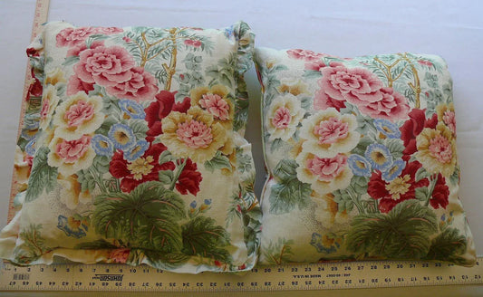 SCALAMANDRE DESIGNER PILLOWS PAIR BUCKINGHAM GARDEN LINEN MSRP$1200+