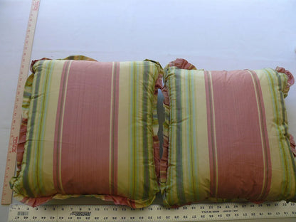SCALAMANDRE DESIGNER 2 PILLOWS 16" 100%SILK TAFFETA Ombre STRIPE PINK RAINBOW MSRP$800